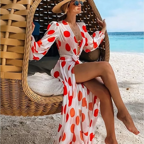 NWT Bohemian Polka Dot Maxi Split Dress S:Sm-Med - Picture 4 of 13